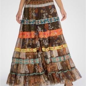 Johnny Was XL WILHELMA mesh Bohemian Multicolor Maxi Skirt